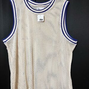Men's White Mesh Jersey Tank with Blue Trim